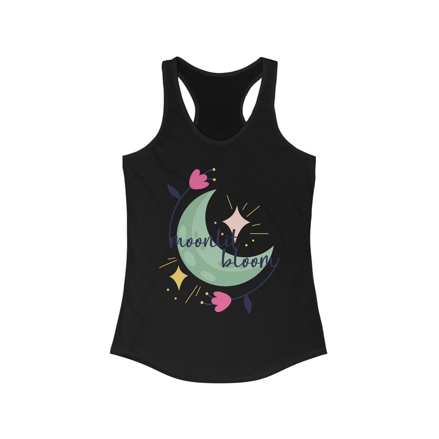 "Moonlit Bloom" - Floral Moon Women's Racerback Tank Top for Dreamy Souls