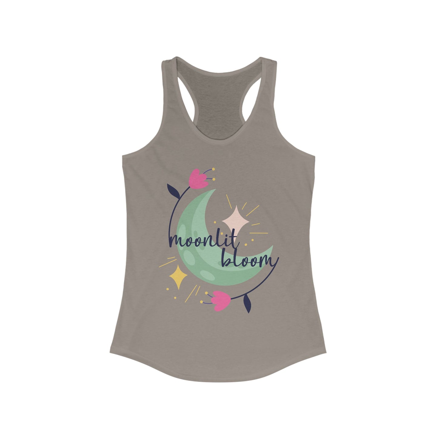 "Moonlit Bloom" - Floral Moon Women's Racerback Tank Top for Dreamy Souls