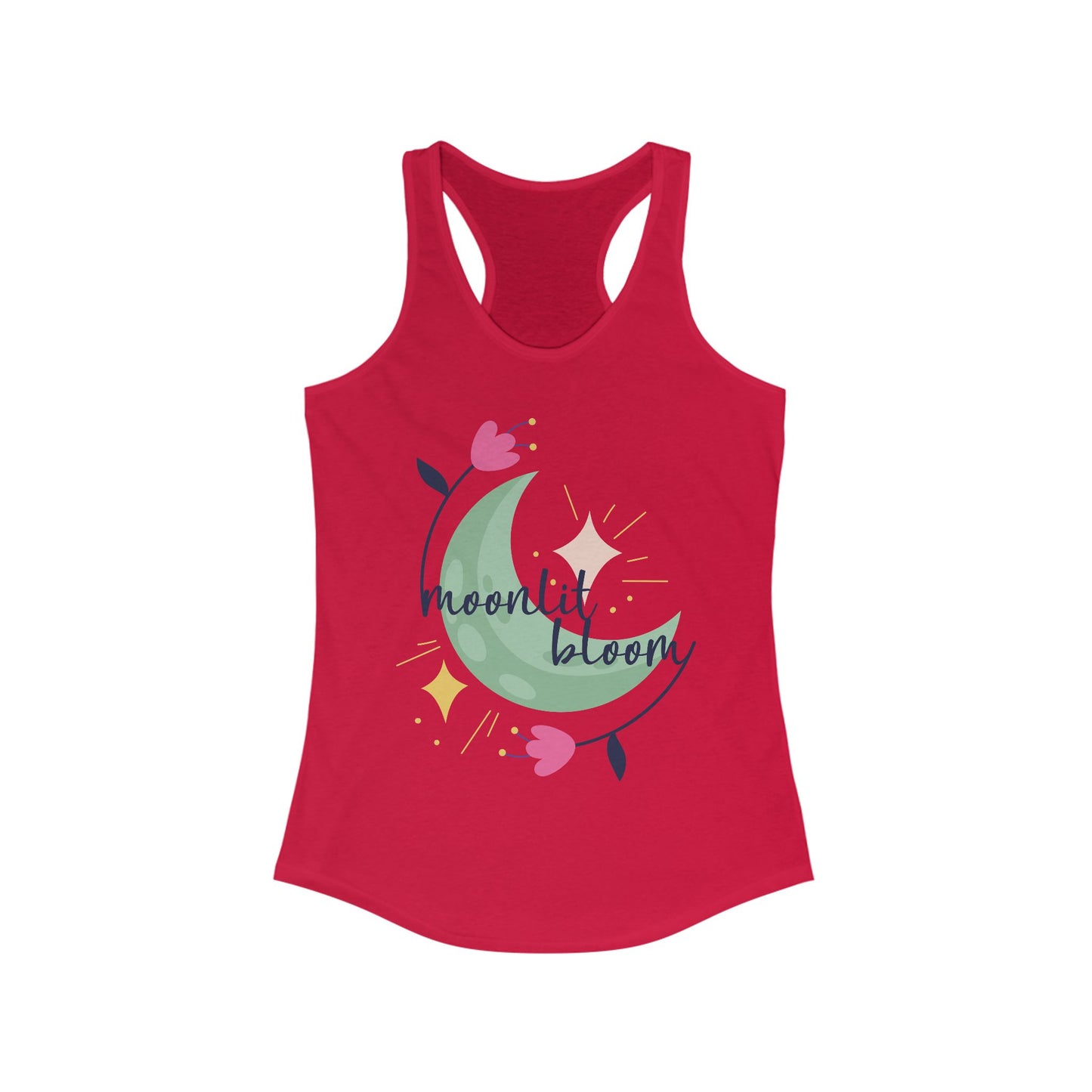 "Moonlit Bloom" - Floral Moon Women's Racerback Tank Top for Dreamy Souls
