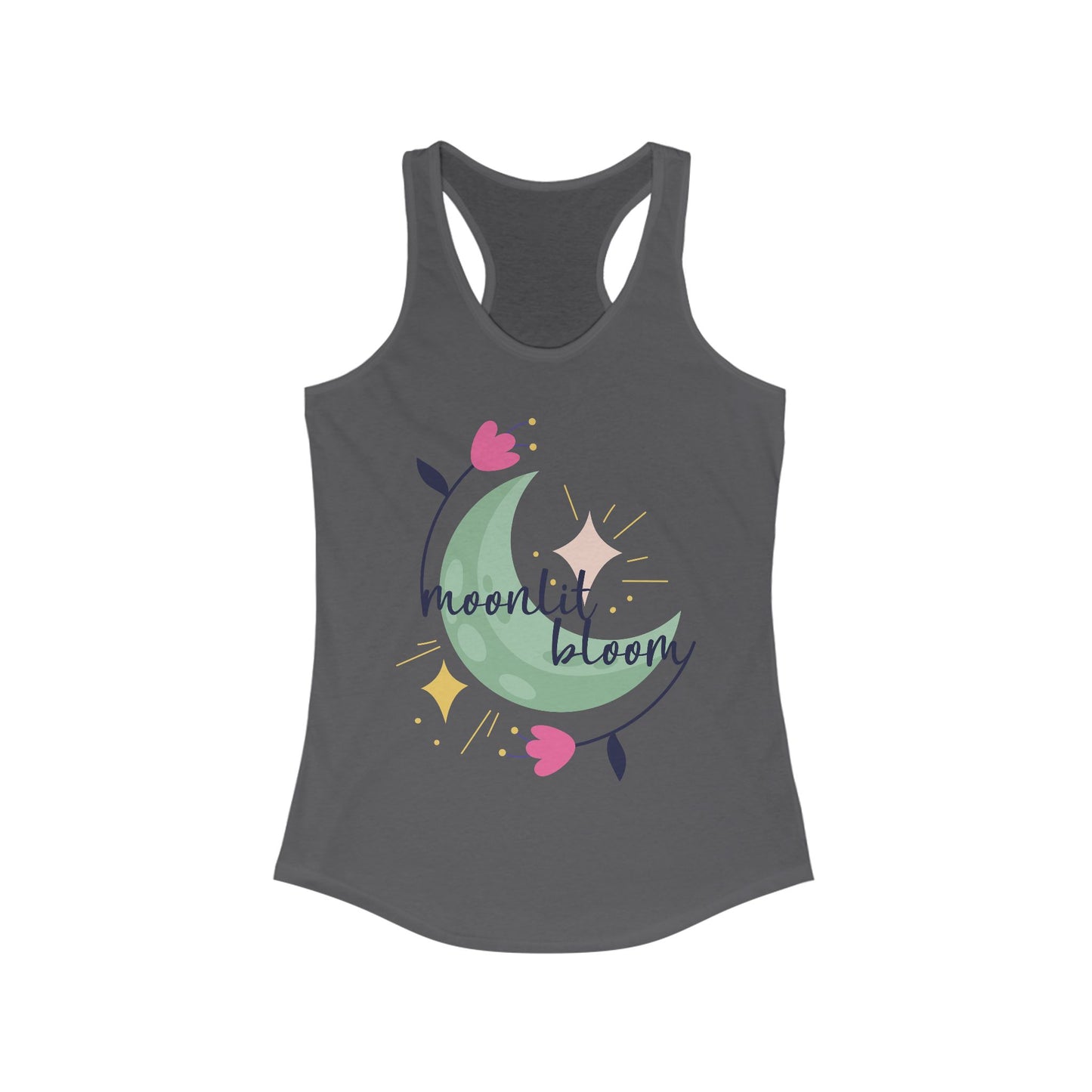 "Moonlit Bloom" - Floral Moon Women's Racerback Tank Top for Dreamy Souls