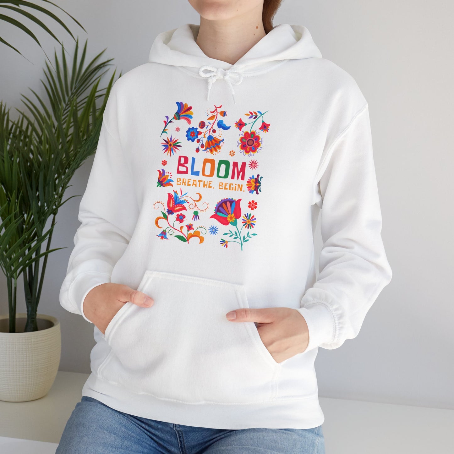 🌸✨Bloom. Breathe. Begin. – Vibrant Folk Floral Unisex Hoodie🌞🌿