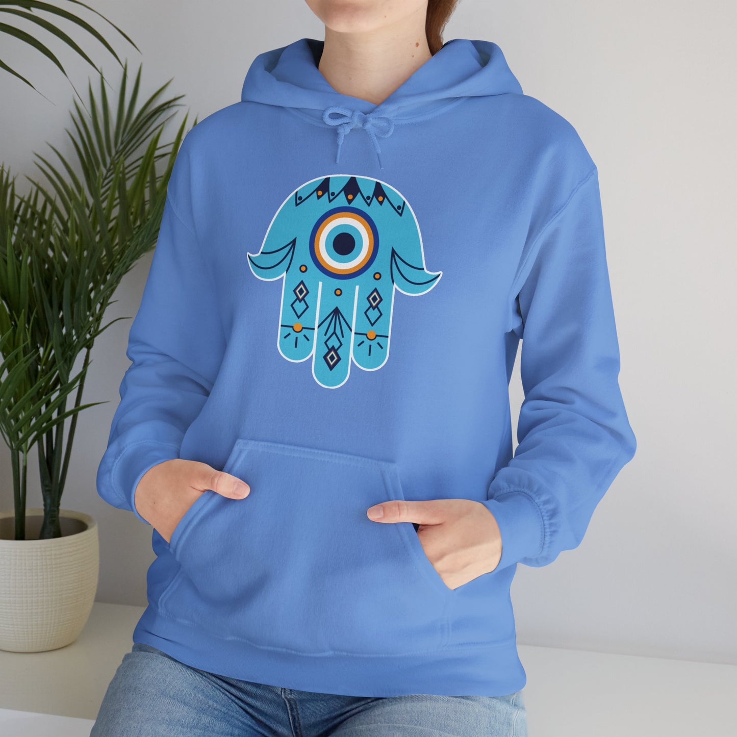 🧿Hand of Hamsa with Evil Eye Motif Protection Hoodie🧿🌙✨