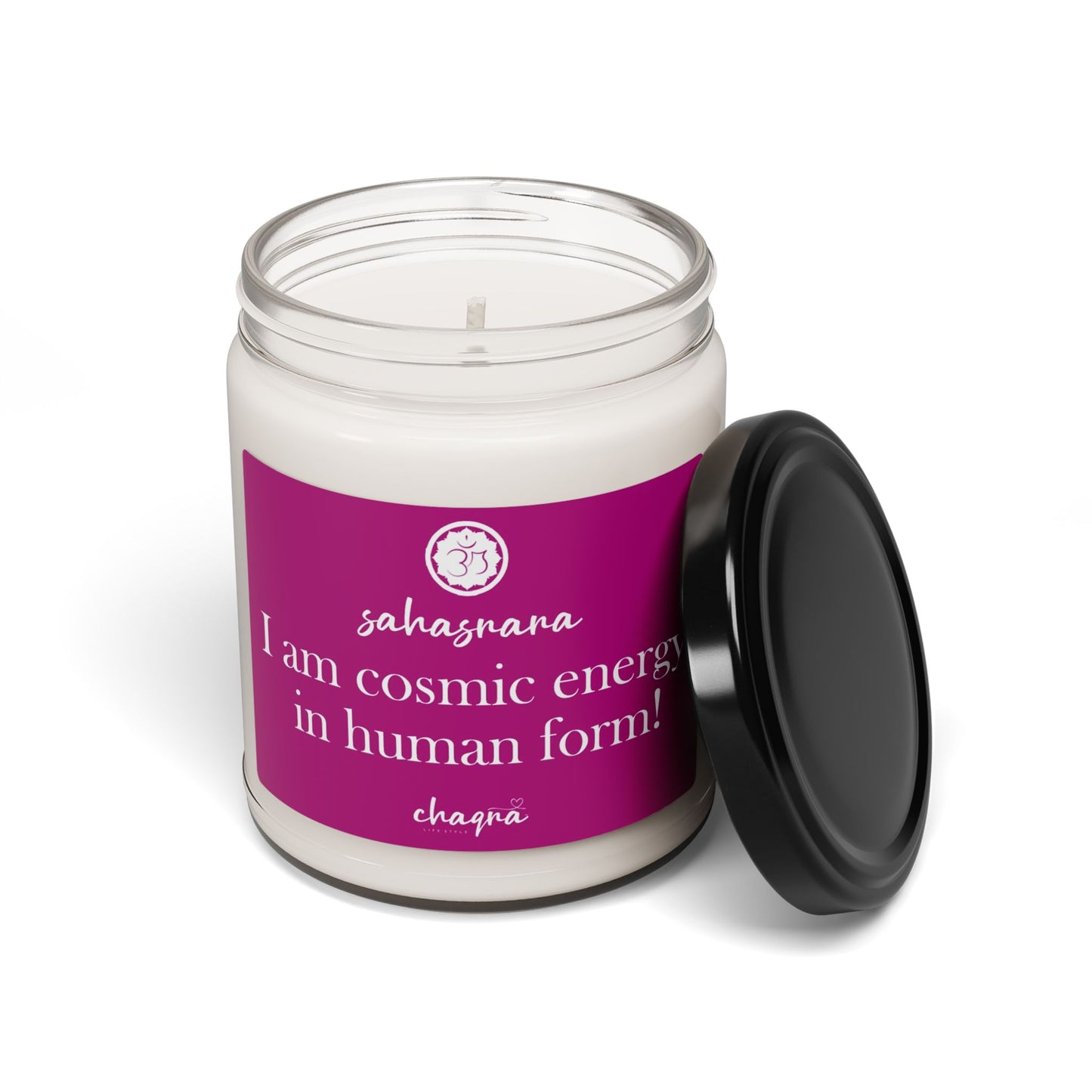 Sahasrara CHAQRA Affirmation Candle 9oz. - "I am cosmic energy in human form!" - Scented Soy Candle