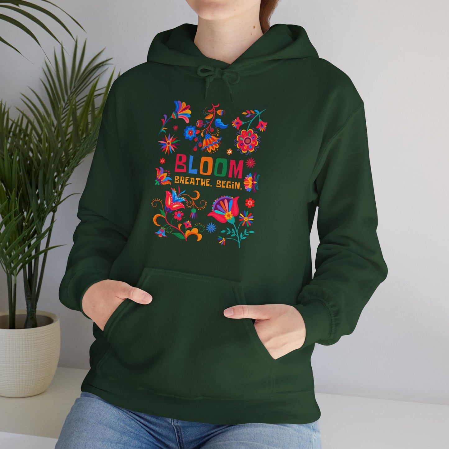 🌸✨Bloom. Breathe. Begin. – Vibrant Folk Floral Unisex Hoodie🌞🌿