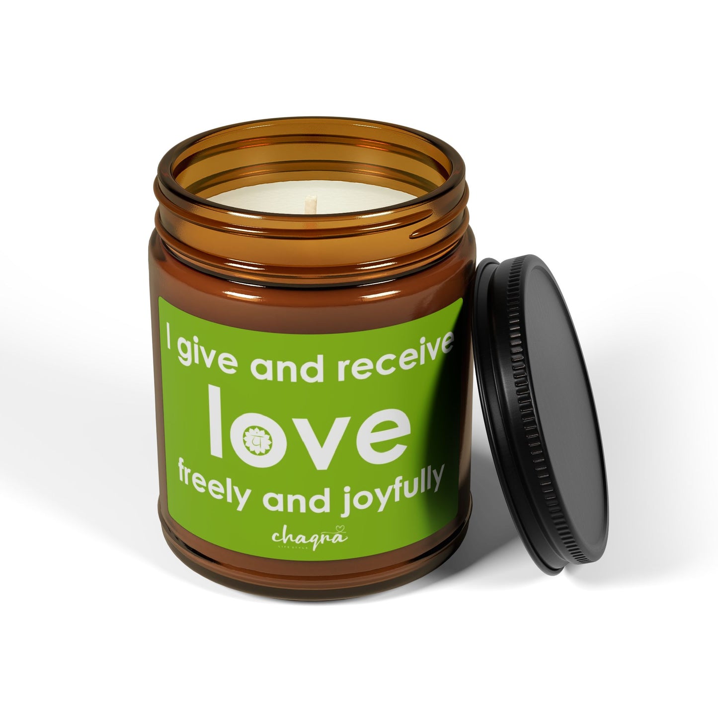 HEART CHAQRA Affirmation Candle 9oz. - "I give and receive love freely and joyfully" - Scented Soy Candle
