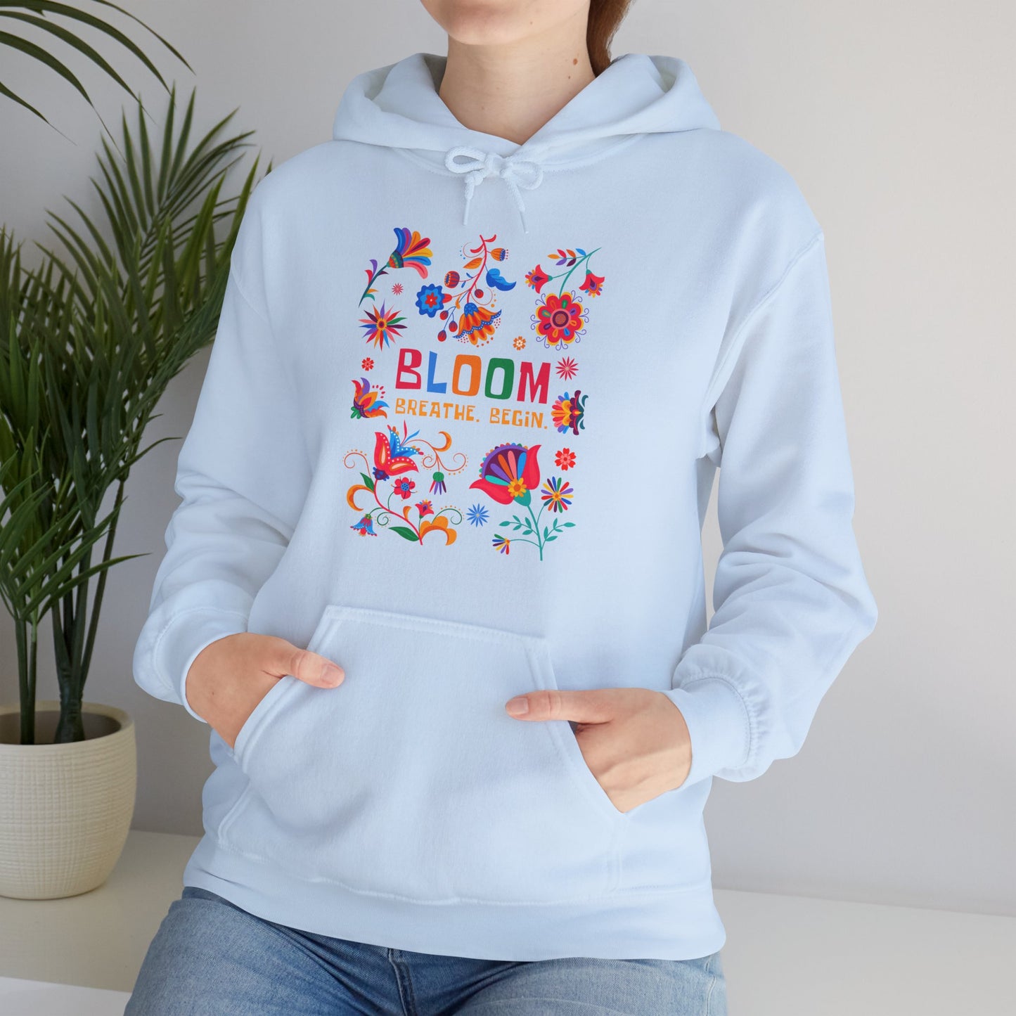 🌸✨Bloom. Breathe. Begin. – Vibrant Folk Floral Unisex Hoodie🌞🌿