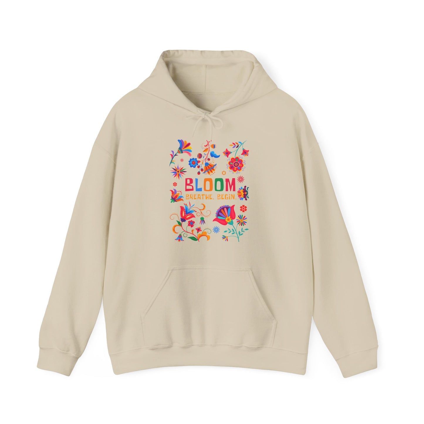 🌸✨Bloom. Breathe. Begin. – Vibrant Folk Floral Unisex Hoodie🌞🌿