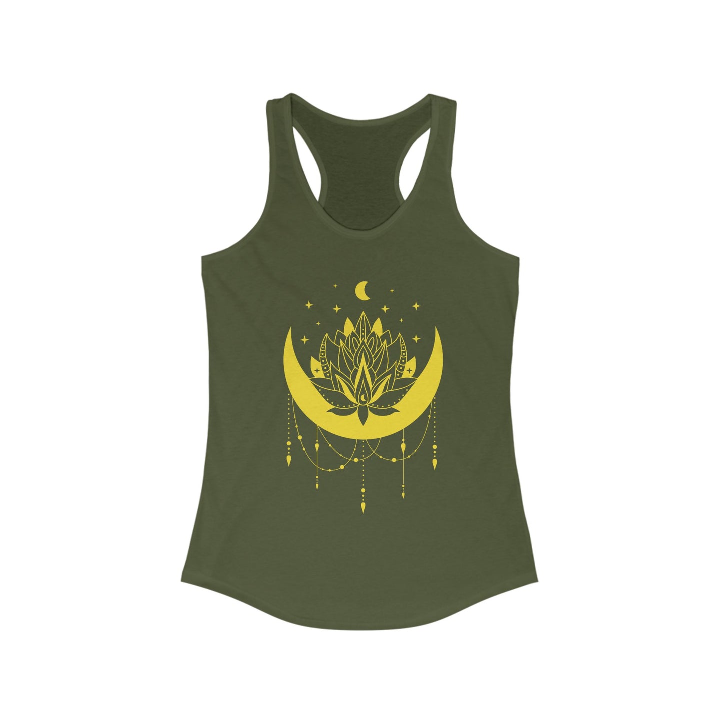 BOHO Moon & Lotus Racerback Tank – Soft Elegance for Mindful Living