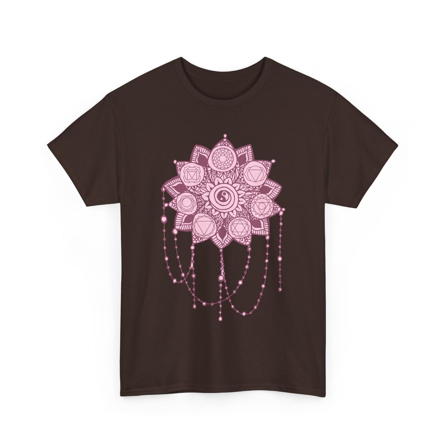 🌸Boho Harmony Heavy Cotton Tee - Pink Mandala & Yin Yang Vibes
