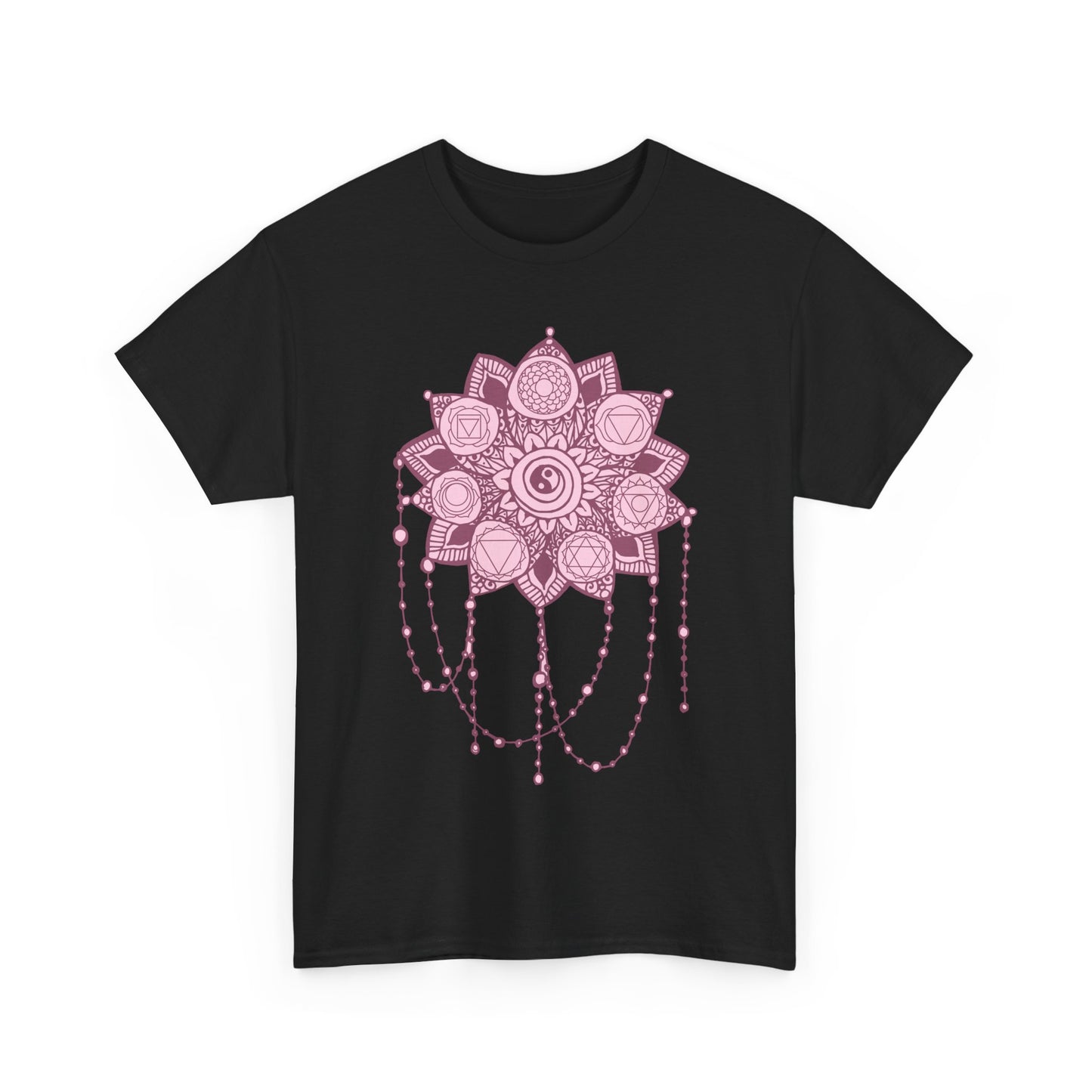 🌸Boho Harmony Heavy Cotton Tee - Pink Mandala & Yin Yang Vibes