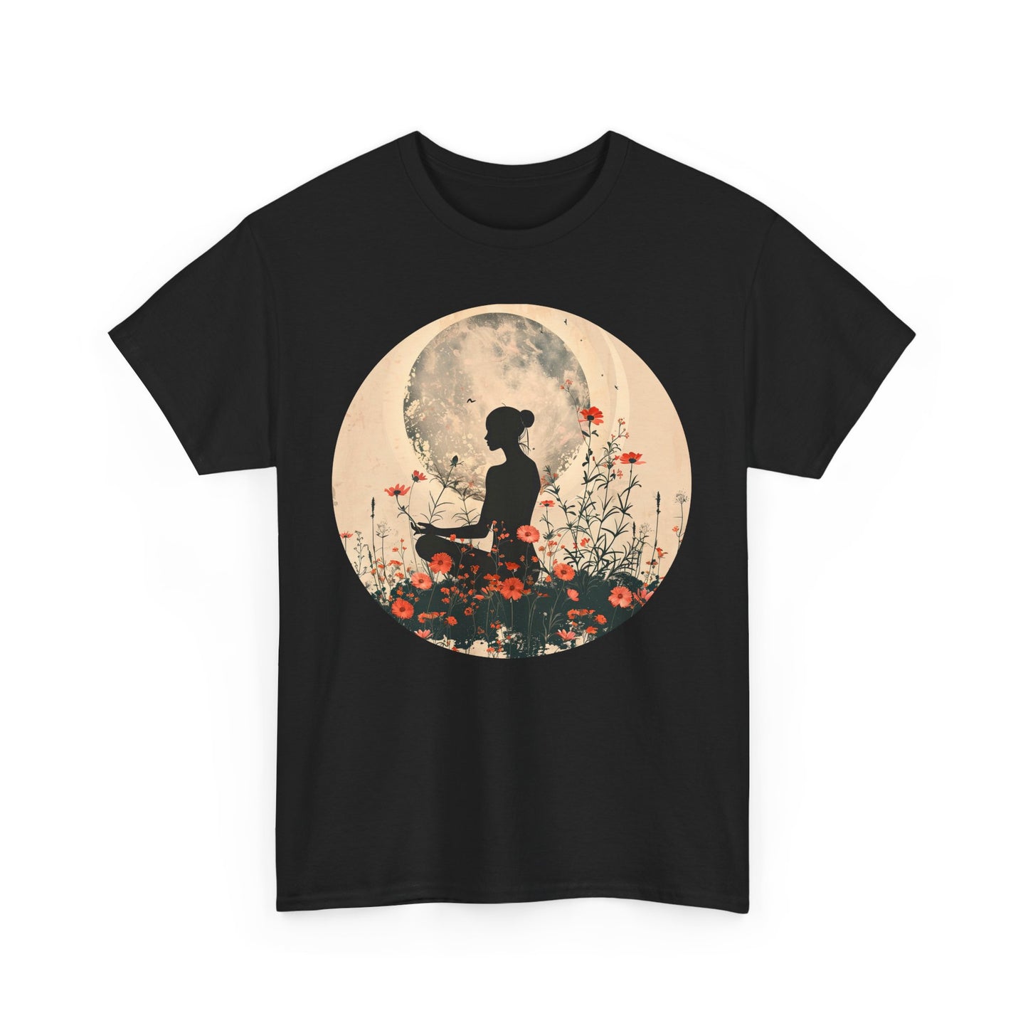 🌕"Moonflower Muse" Heavy Cotton Tee - Where Stillness Blooms