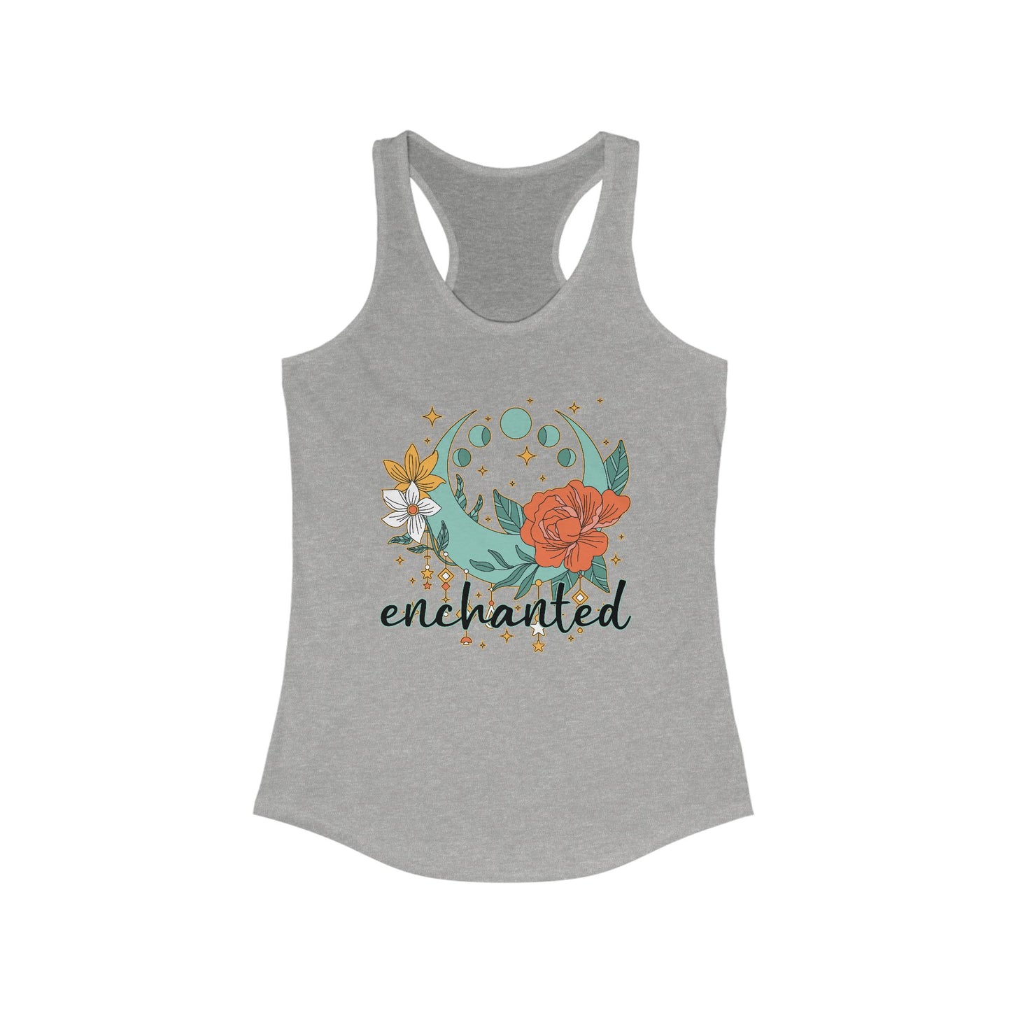 "Enchanted" Moon Phases Racerback Tank – BOHO Floral Lunar Vibes
