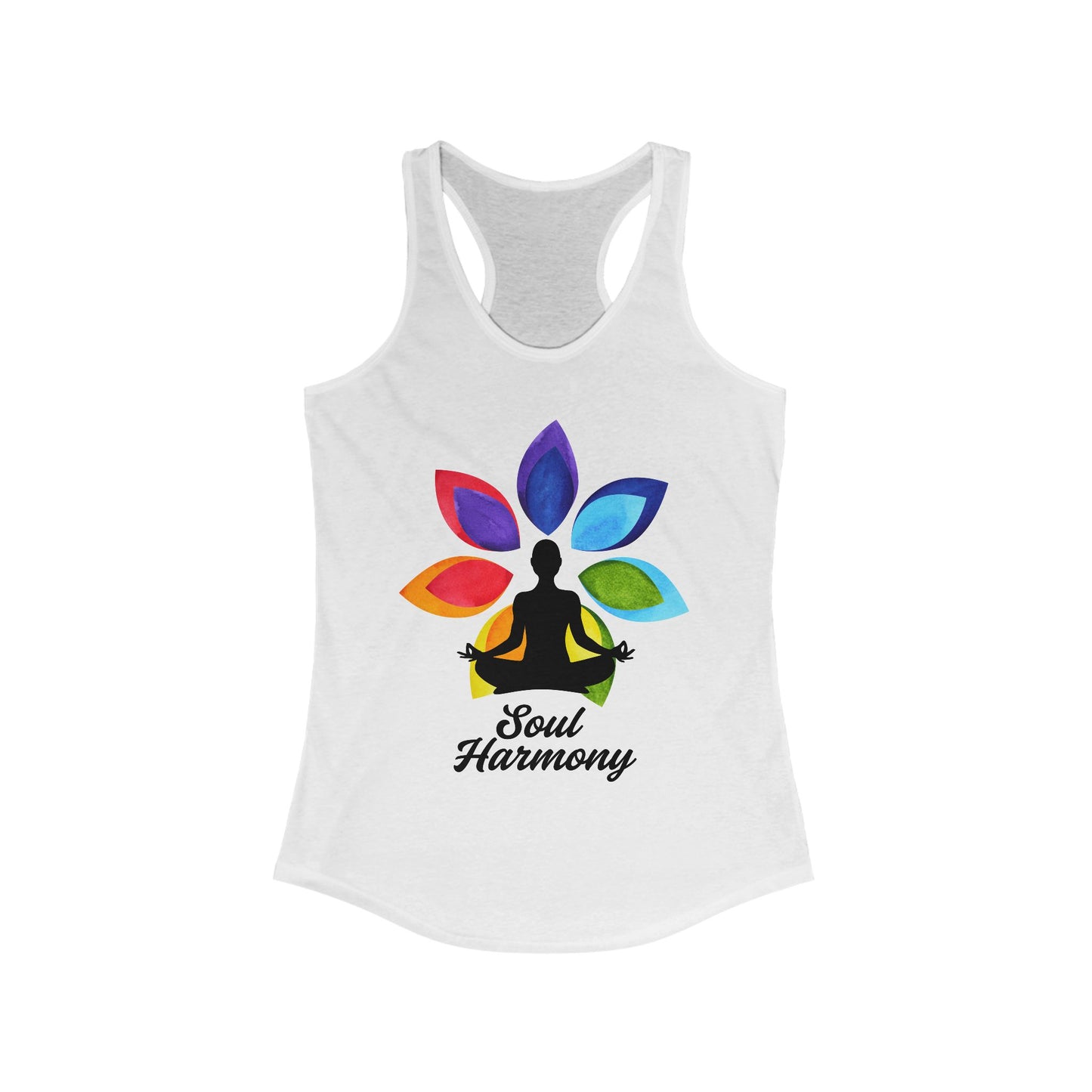 “Soul Harmony” Racerback Tank - Meditating Figure with Vibrant Mandala Flower Design