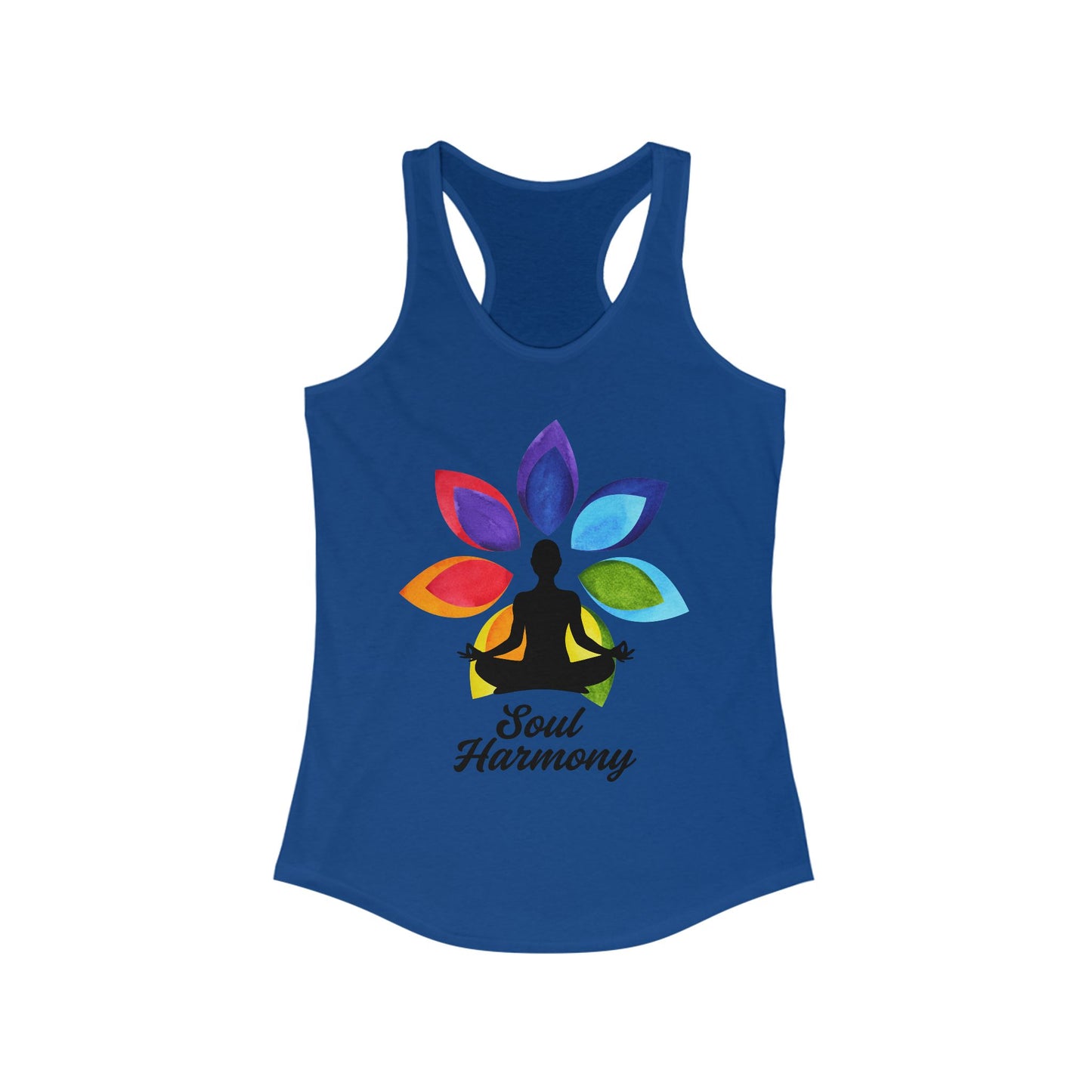 “Soul Harmony” Racerback Tank - Meditating Figure with Vibrant Mandala Flower Design