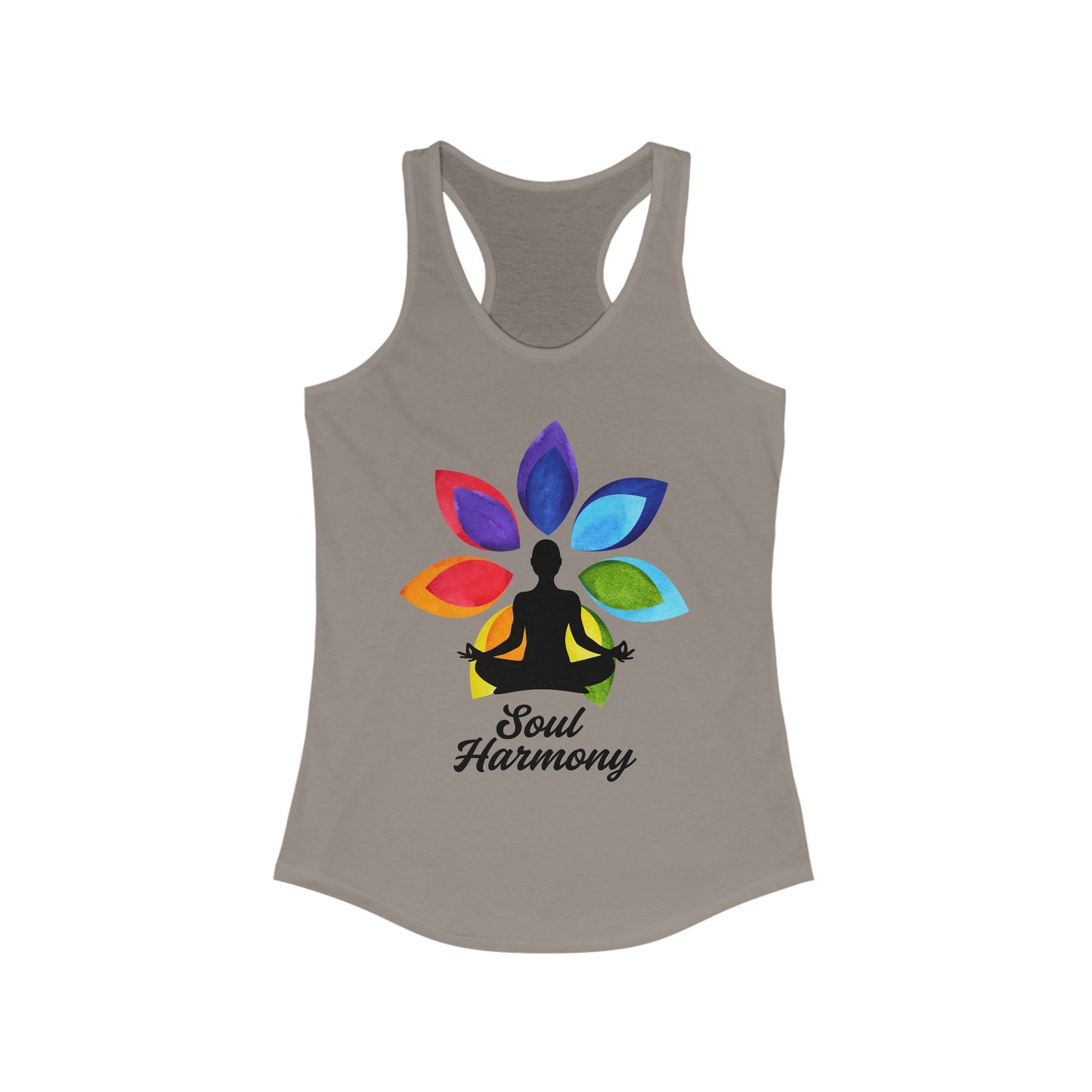 “Soul Harmony” Racerback Tank - Meditating Figure with Vibrant Mandala Flower Design