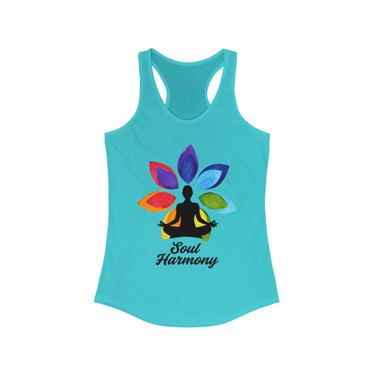 “Soul Harmony” Racerback Tank - Meditating Figure with Vibrant Mandala Flower Design