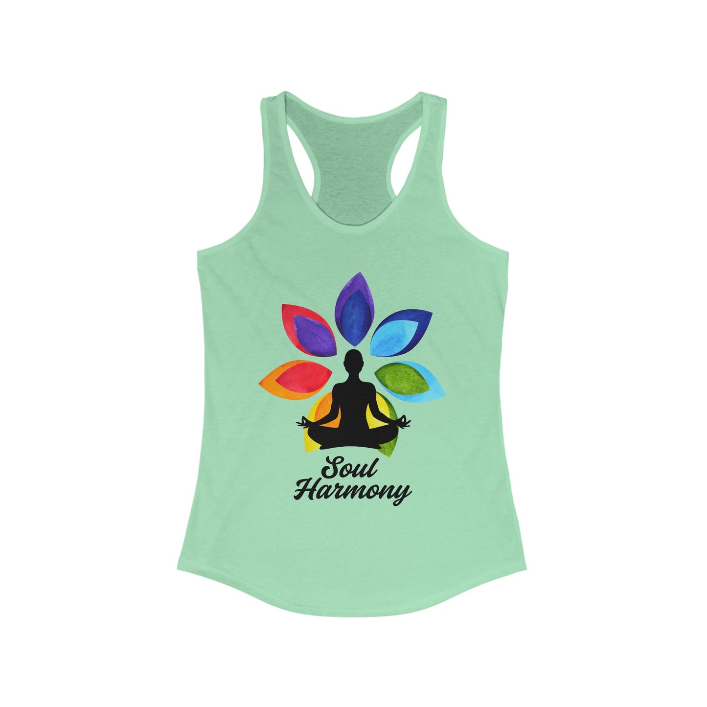 “Soul Harmony” Racerback Tank - Meditating Figure with Vibrant Mandala Flower Design