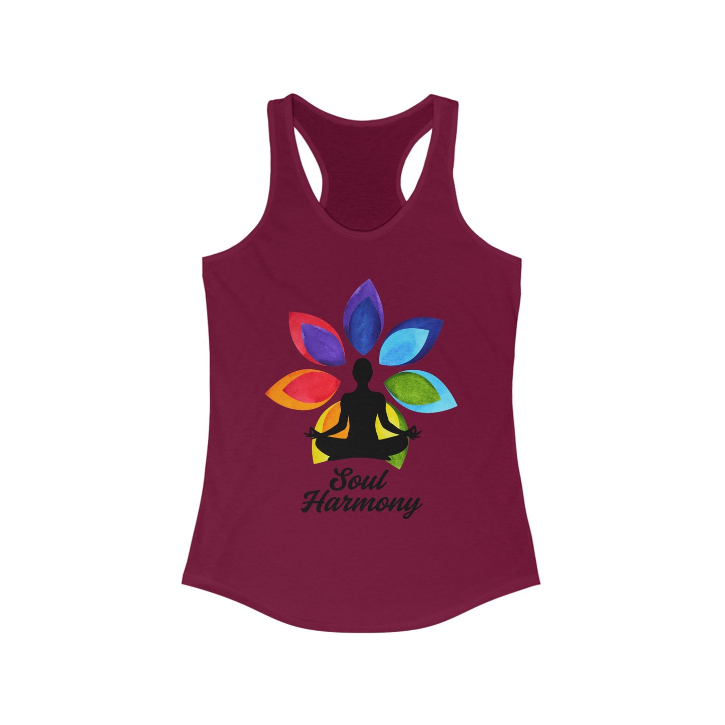 “Soul Harmony” Racerback Tank - Meditating Figure with Vibrant Mandala Flower Design