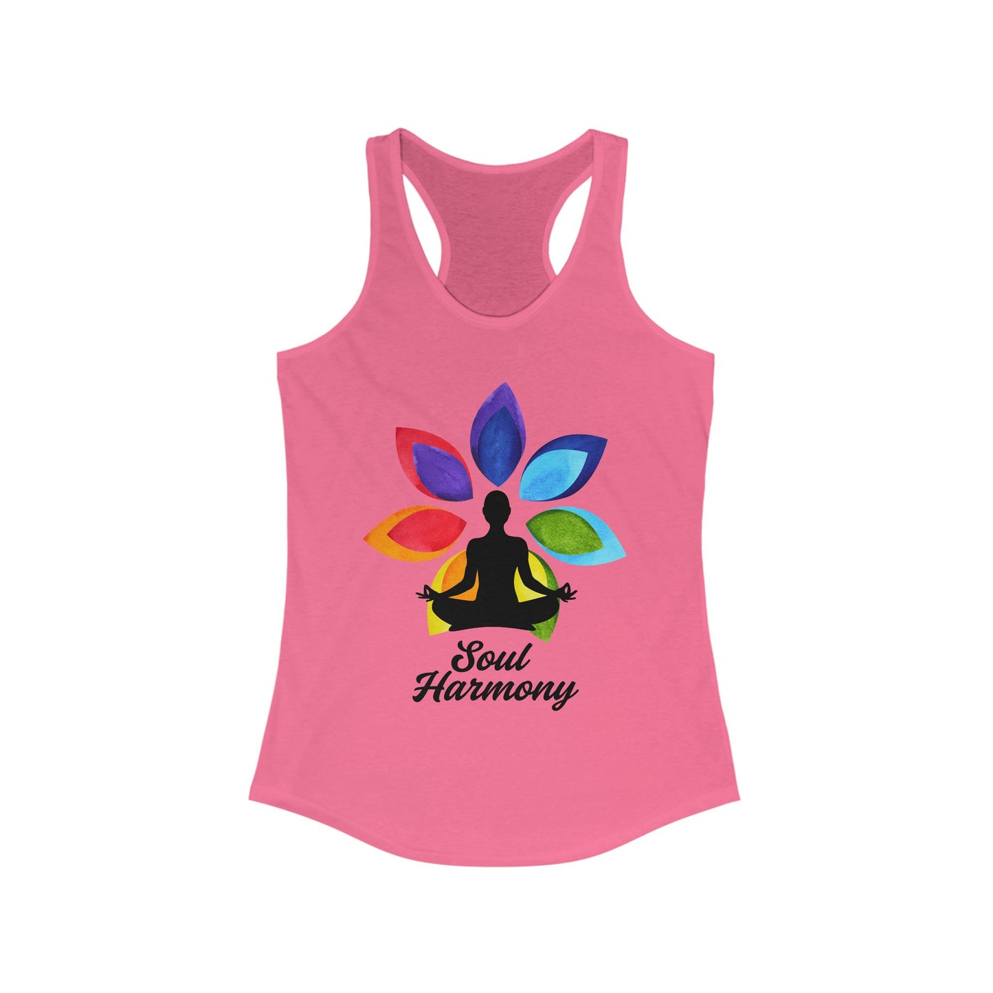 “Soul Harmony” Racerback Tank - Meditating Figure with Vibrant Mandala Flower Design