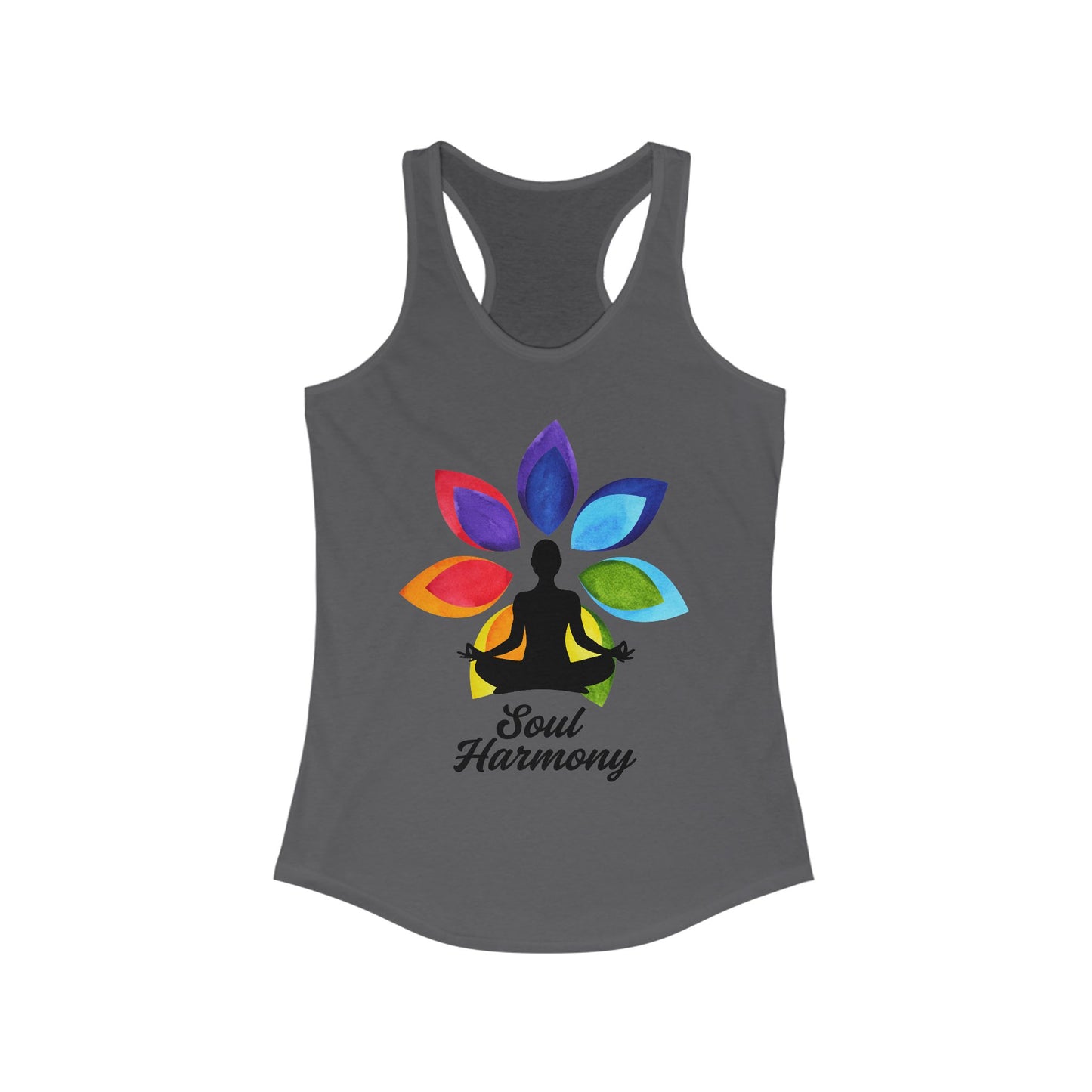 “Soul Harmony” Racerback Tank - Meditating Figure with Vibrant Mandala Flower Design