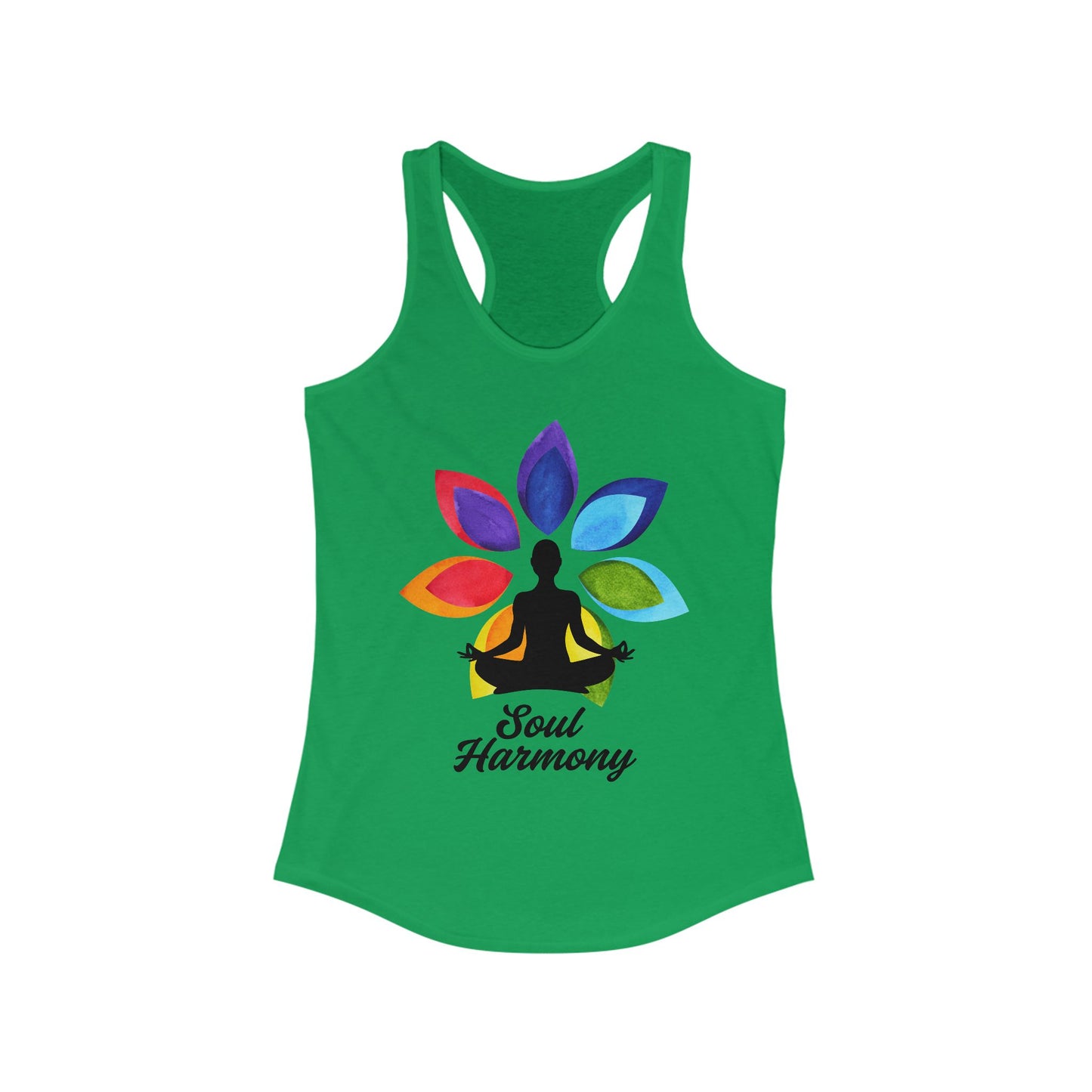 “Soul Harmony” Racerback Tank - Meditating Figure with Vibrant Mandala Flower Design