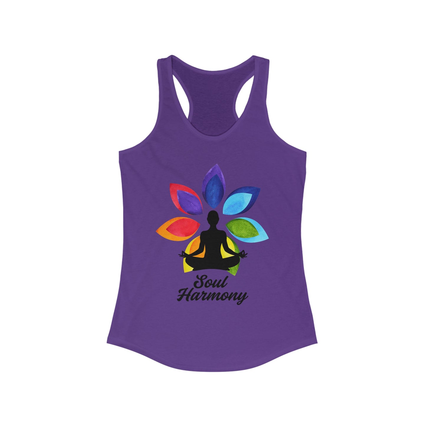 “Soul Harmony” Racerback Tank - Meditating Figure with Vibrant Mandala Flower Design