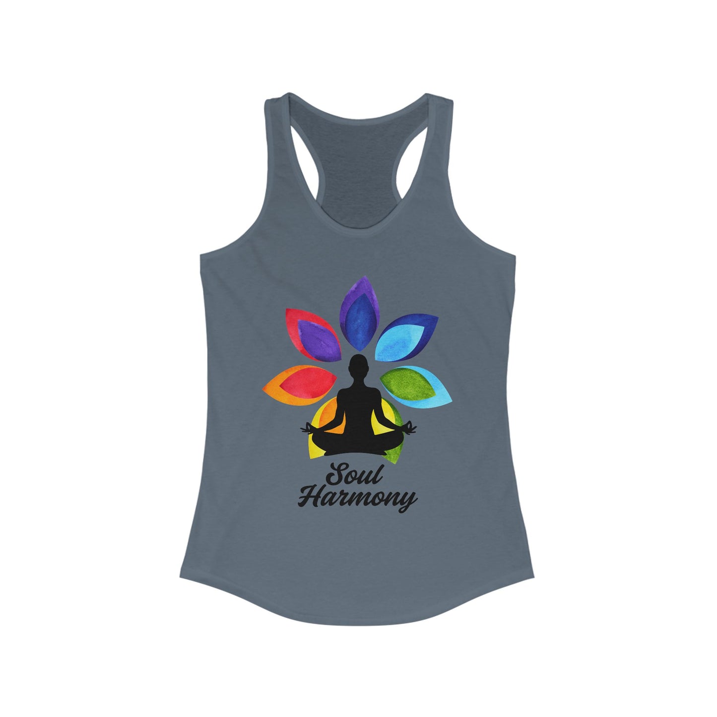 “Soul Harmony” Racerback Tank - Meditating Figure with Vibrant Mandala Flower Design