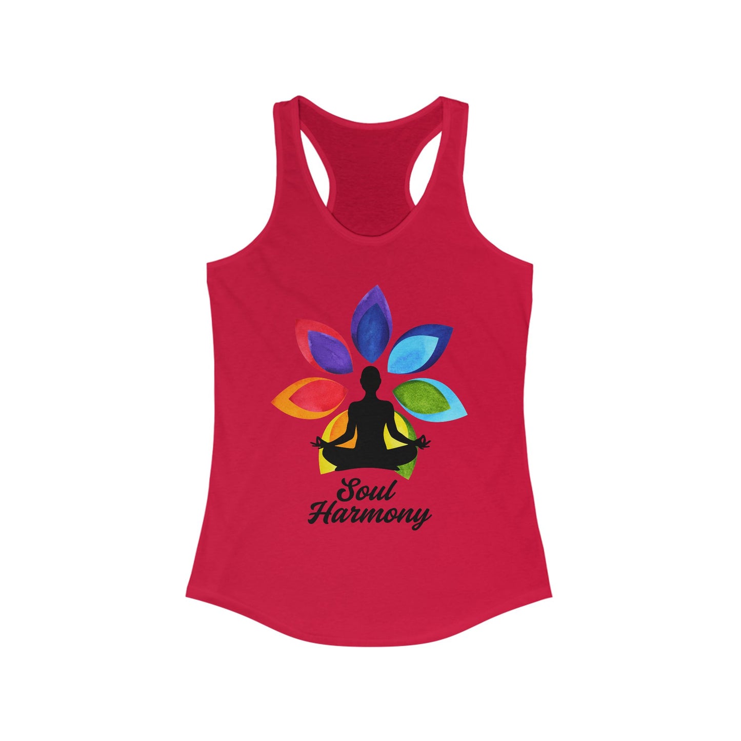 “Soul Harmony” Racerback Tank - Meditating Figure with Vibrant Mandala Flower Design