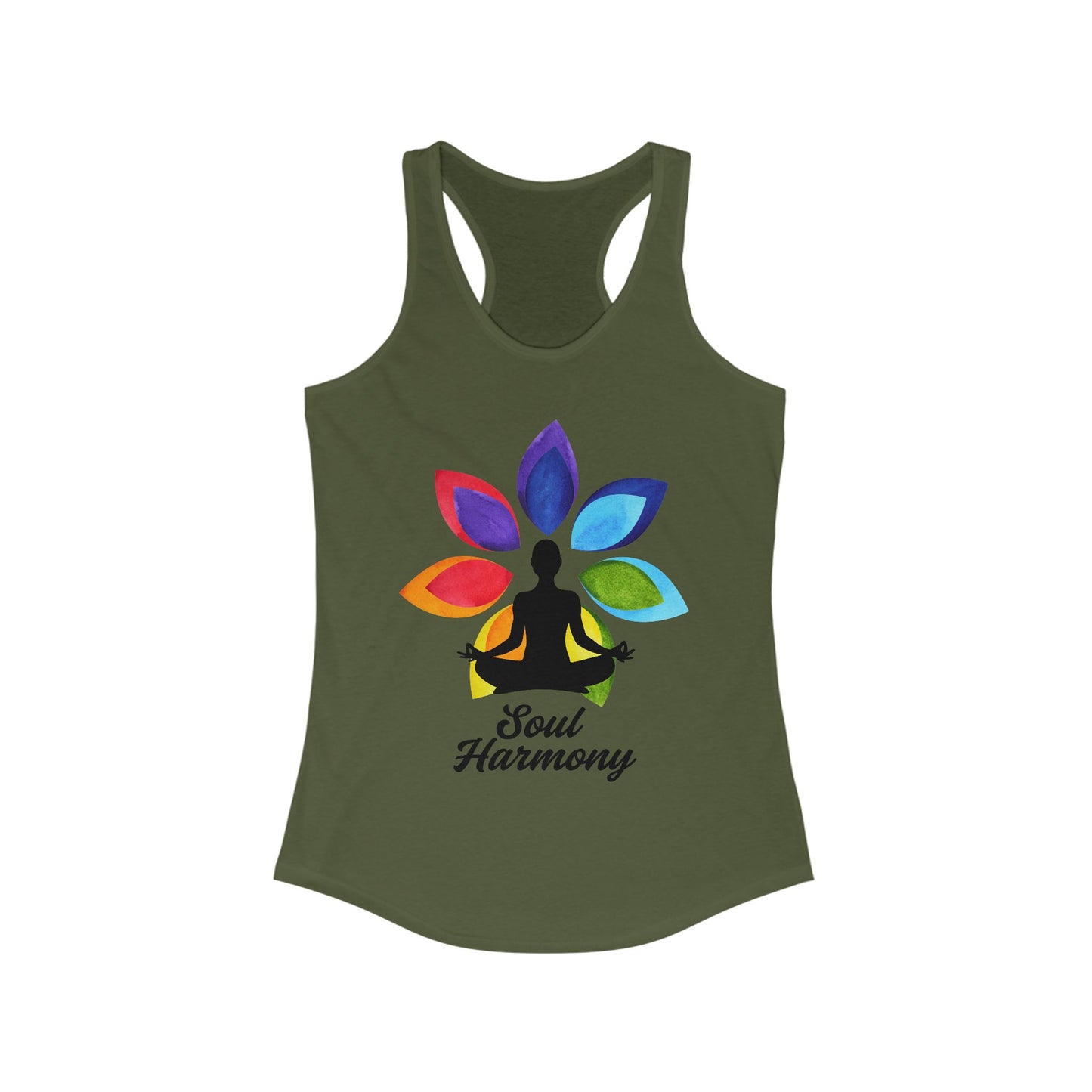 “Soul Harmony” Racerback Tank - Meditating Figure with Vibrant Mandala Flower Design