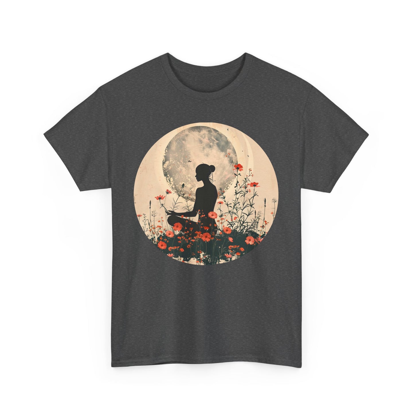 🌕"Moonflower Muse" Heavy Cotton Tee - Where Stillness Blooms