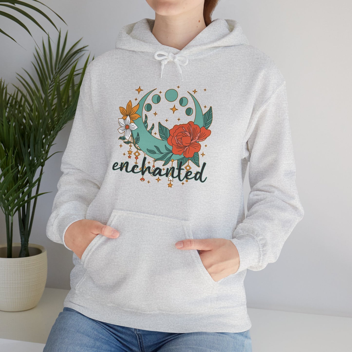 🌙Enchanted Hoodie🌸🌕 | Crescent Moon Phases & Boho Blossoms