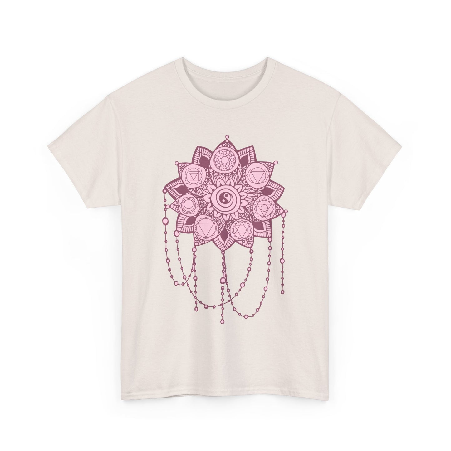 🌸Boho Harmony Heavy Cotton Tee - Pink Mandala & Yin Yang Vibes