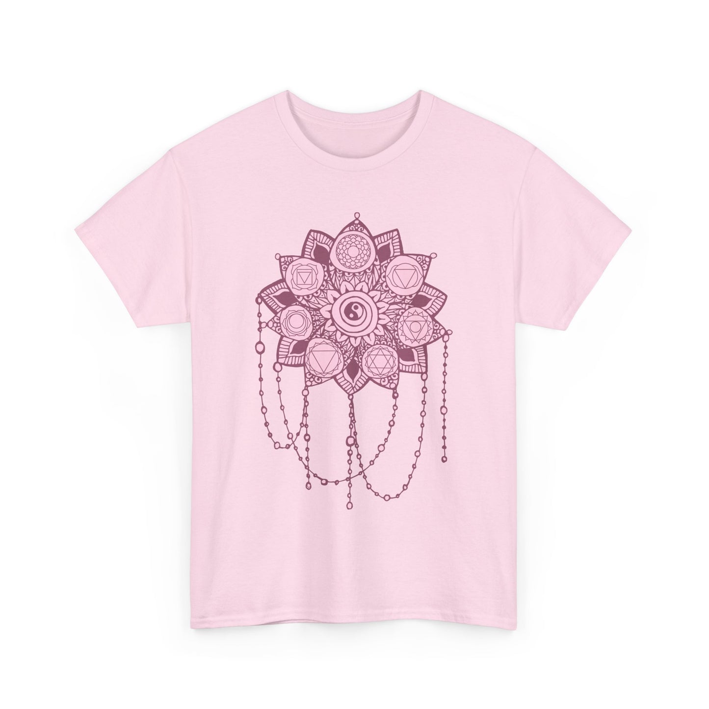 🌸Boho Harmony Heavy Cotton Tee - Pink Mandala & Yin Yang Vibes