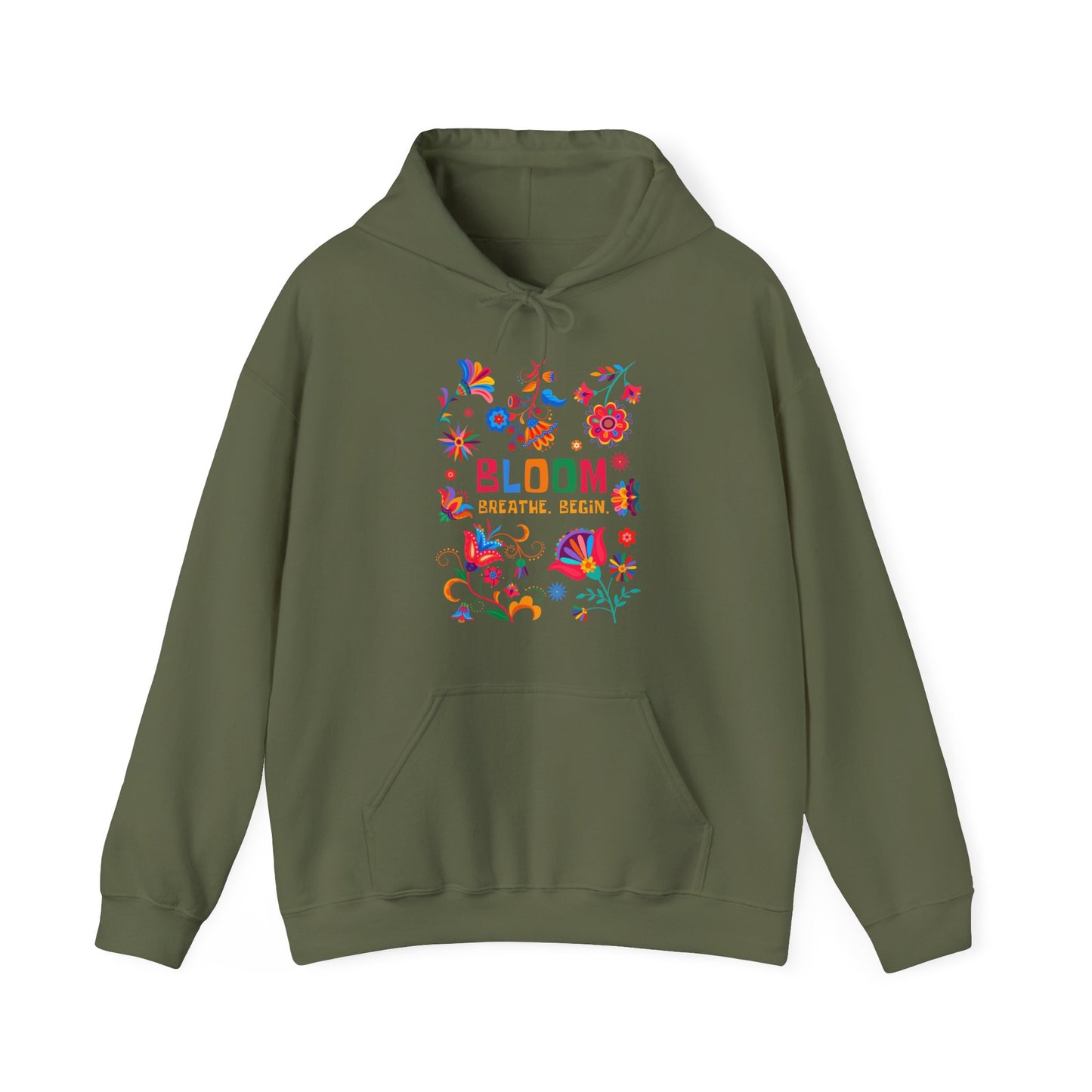 🌸✨Bloom. Breathe. Begin. – Vibrant Folk Floral Unisex Hoodie🌞🌿