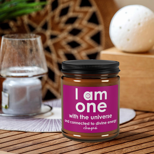 CROWN CHAQRA Affirmation Candle 9oz. - "I am one with the universe and connected to divine energy" - Scented Soy Candle