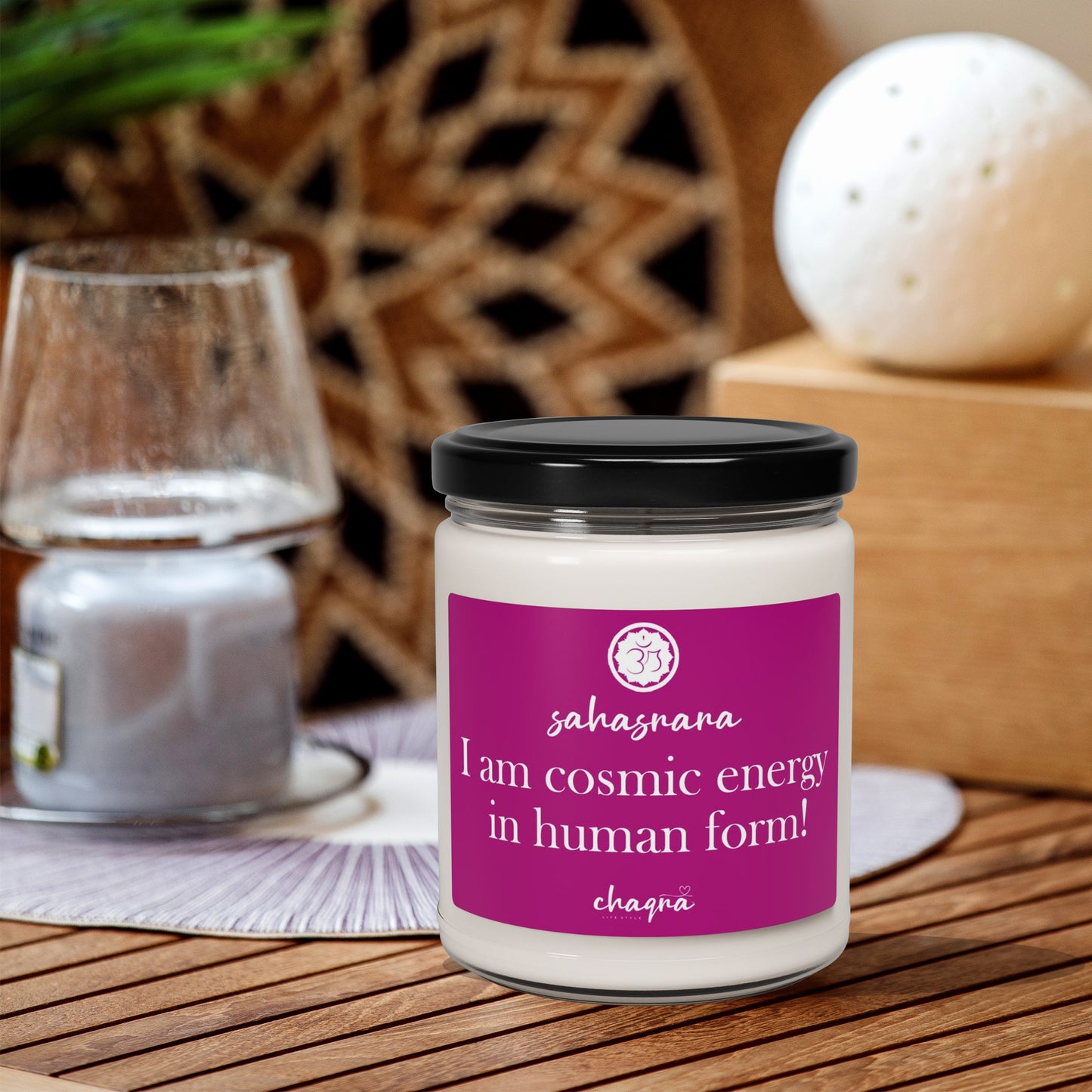 Sahasrara CHAQRA Affirmation Candle 9oz. - "I am cosmic energy in human form!" - Scented Soy Candle