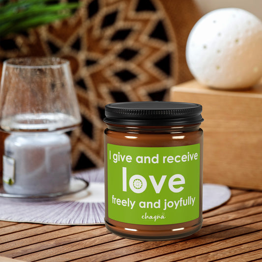 HEART CHAQRA Affirmation Candle 9oz. - "I give and receive love freely and joyfully" - Scented Soy Candle