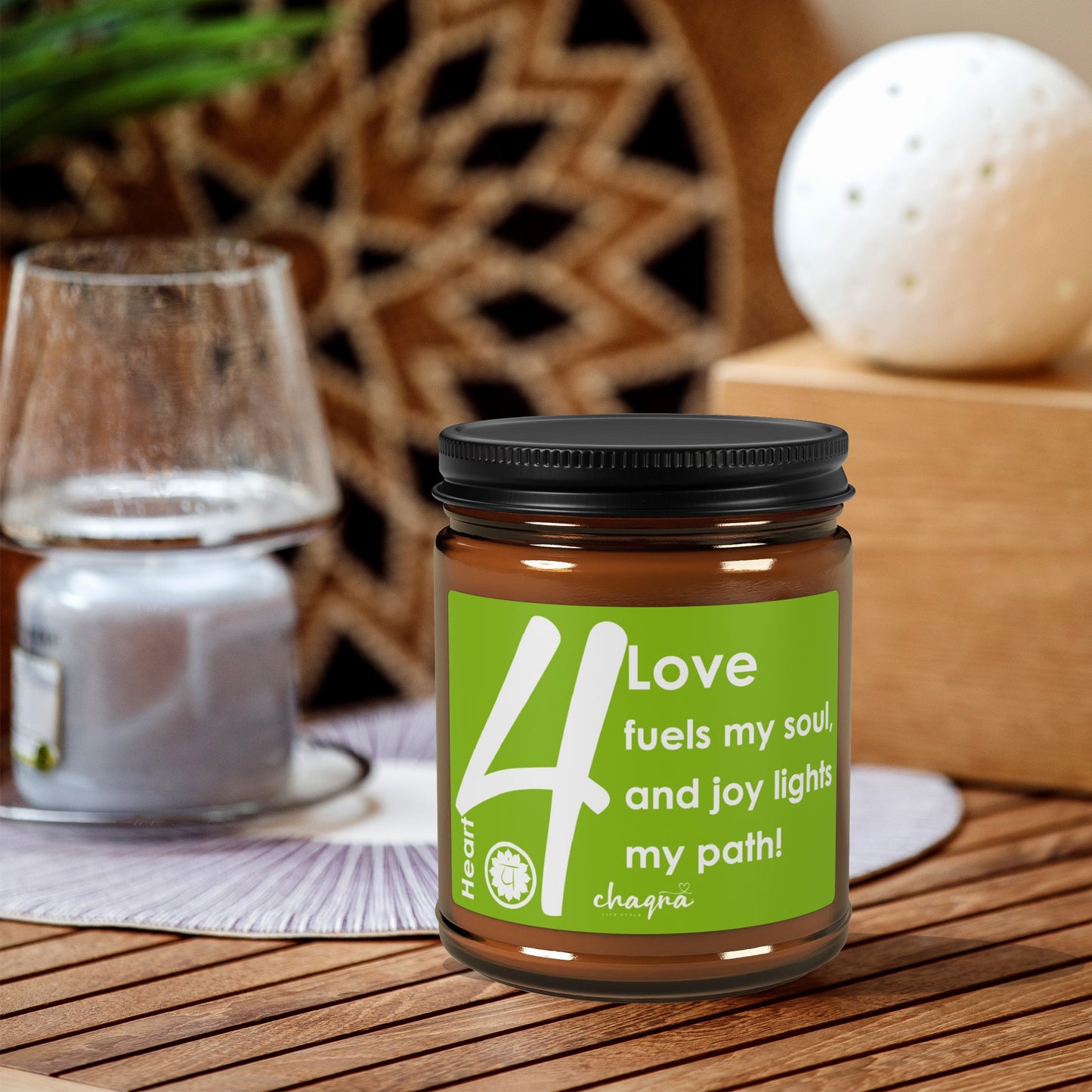 HEART CHAQRA Affirmation Candle 9oz. - "Love fuels my soul, and joy lights my path!" - Scented Soy Candle