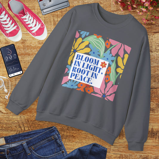 🌸Bloom in Light, Root in Peace 🌿 — Soulful Comfort Crewneck Sweatshirt