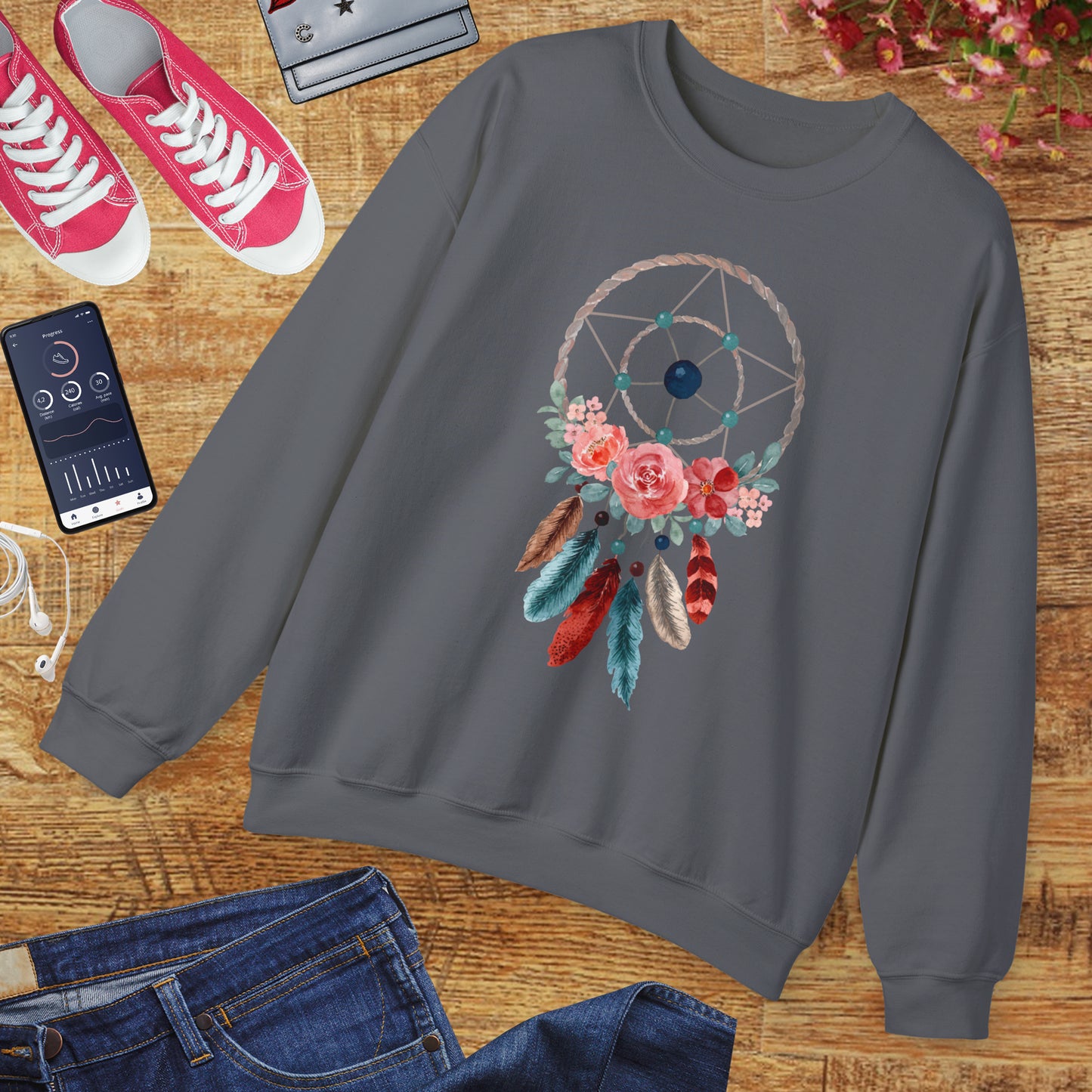 🌙Sacred Dreams - Dreamcatcher & Roses Sweatshirt