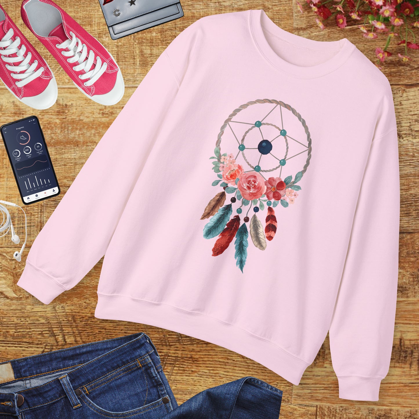 🌙Sacred Dreams - Dreamcatcher & Roses Sweatshirt