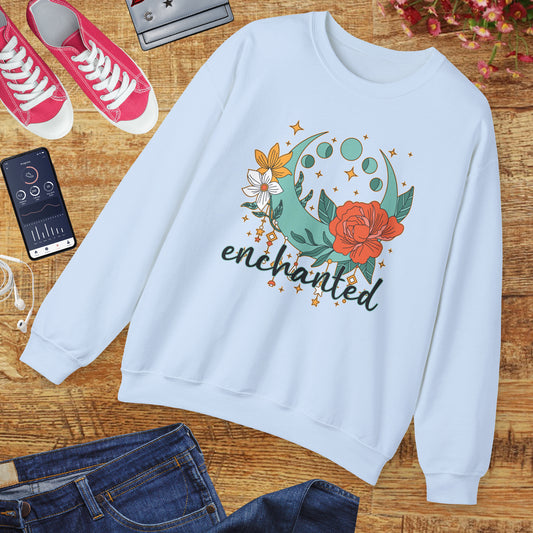 🌸🌙Enchanted  — Moon Phases & Floral Comfort Crewneck Sweatshirt