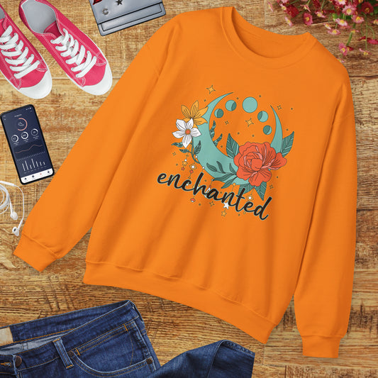 🌸🌙Enchanted  — Moon Phases & Floral Comfort Crewneck Sweatshirt