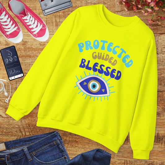 🧿Protected, Guided, Blessed - Wrapped in Light, Watched by the Eye - Crewneck Sweatshirt