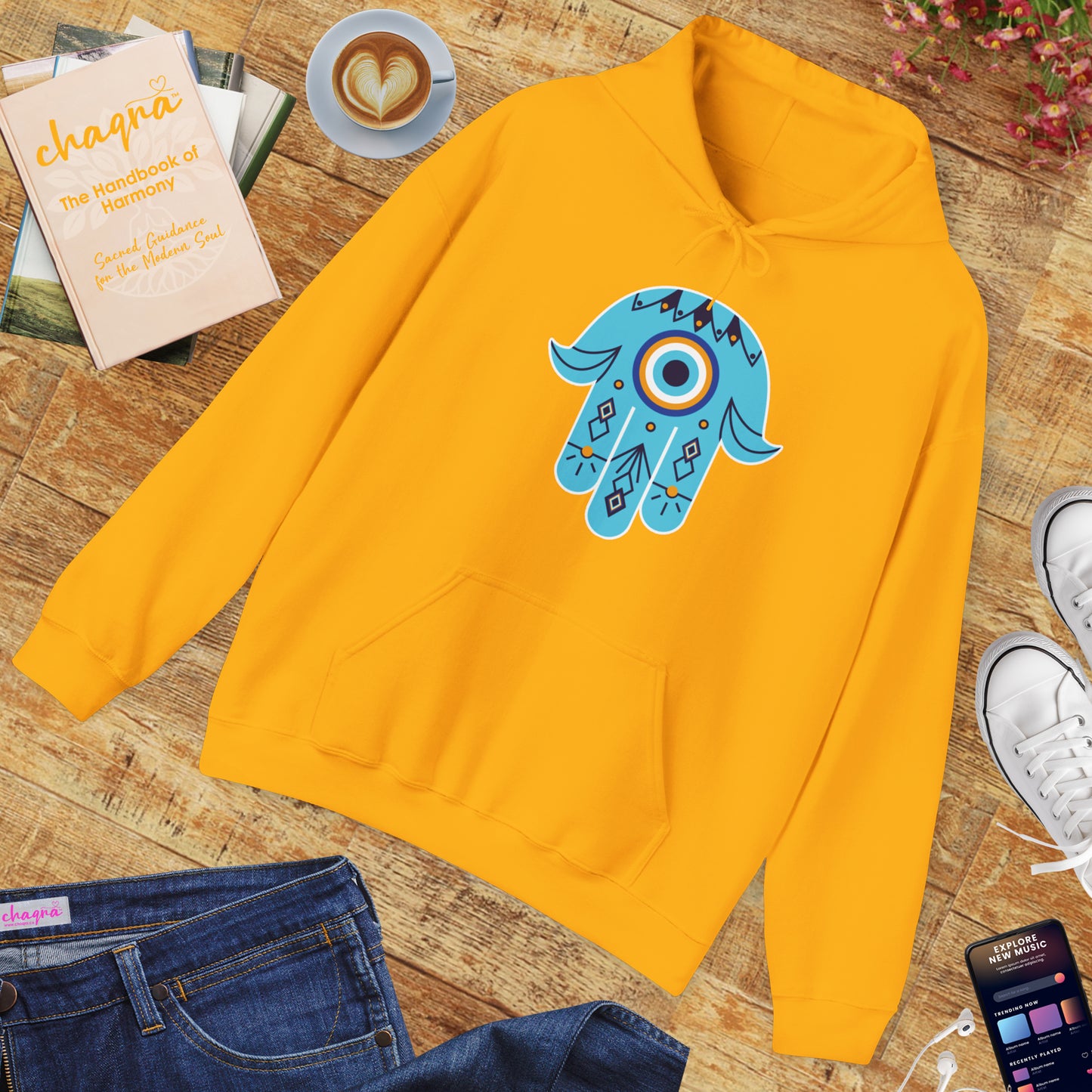🧿Hand of Hamsa with Evil Eye Motif Protection Hoodie🧿🌙✨