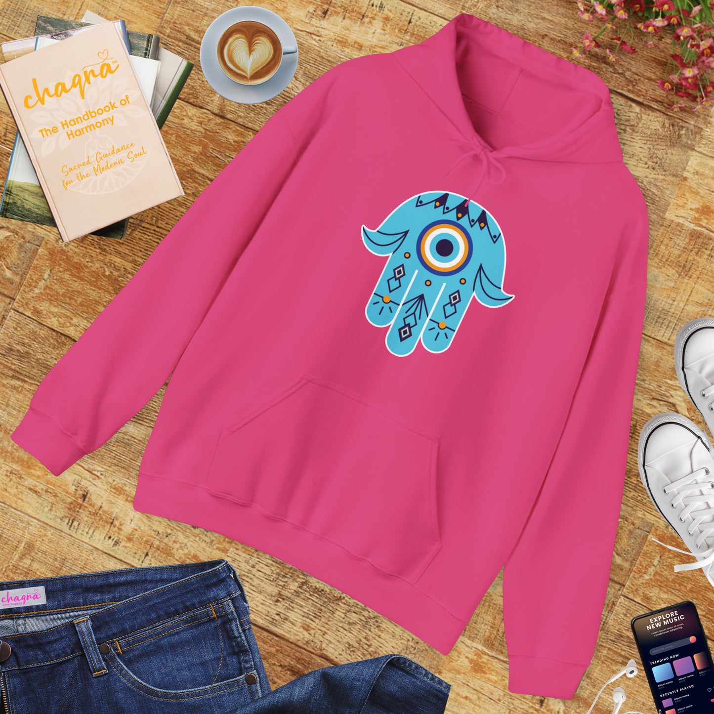 🧿Hand of Hamsa with Evil Eye Motif Protection Hoodie🧿🌙✨