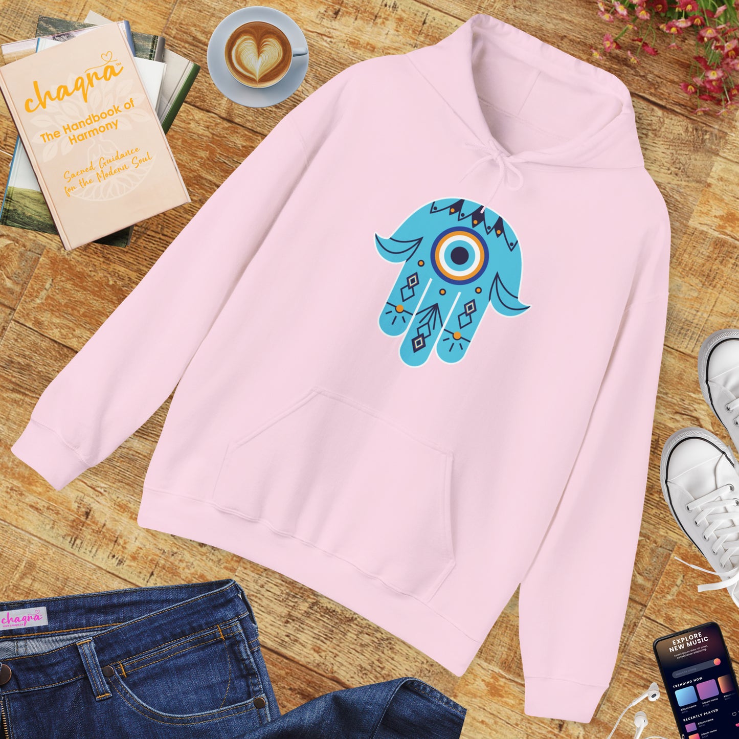 🧿Hand of Hamsa with Evil Eye Motif Protection Hoodie🧿🌙✨