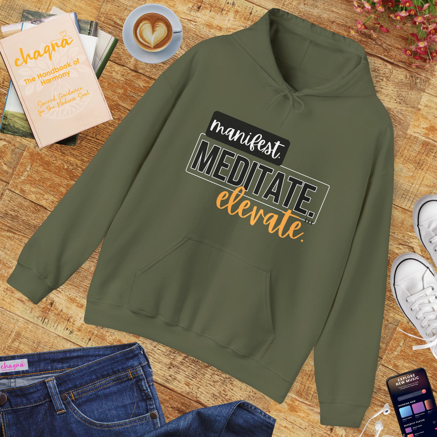 ✨Manifest. Meditate. Elevate. Hoodie – A Wearable Mantra for Mindful Living🌿