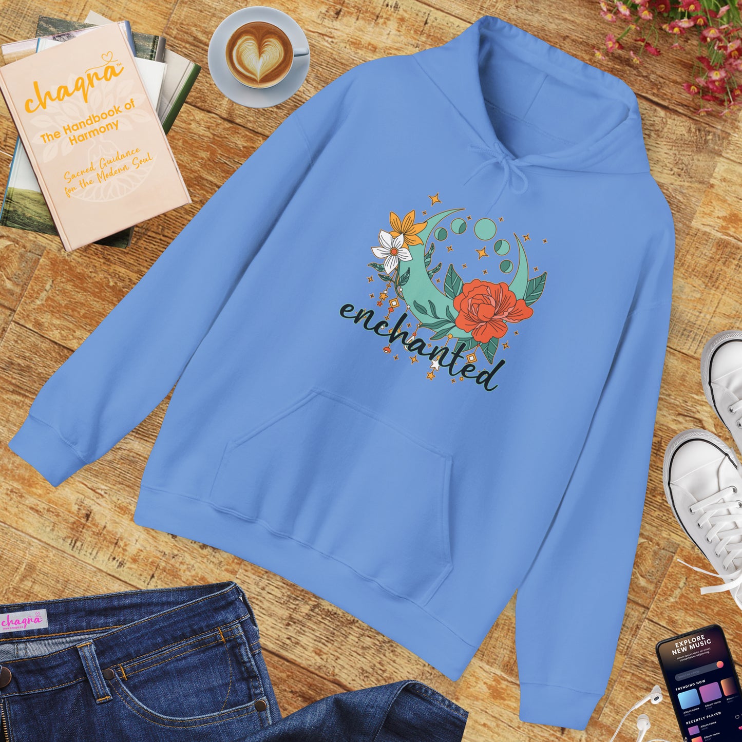 🌙Enchanted Hoodie🌸🌕 | Crescent Moon Phases & Boho Blossoms