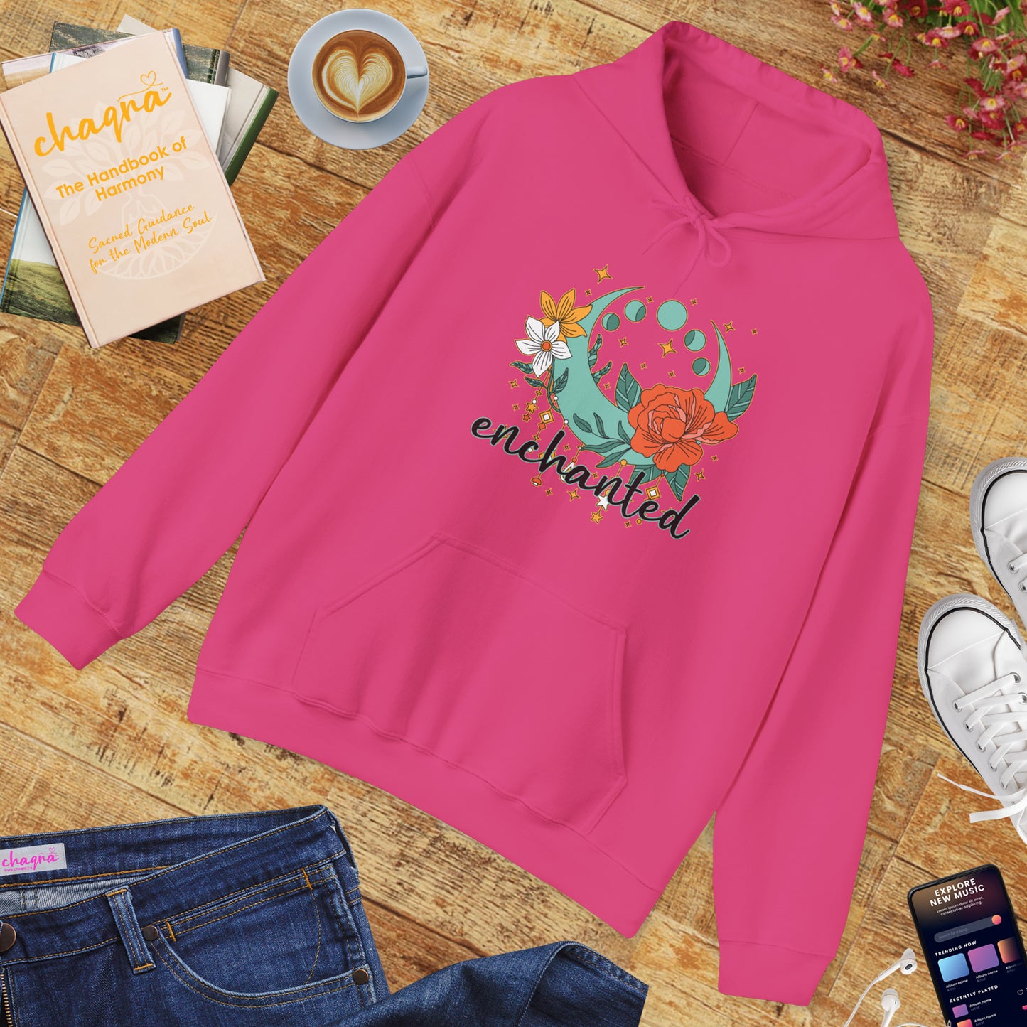 🌙Enchanted Hoodie🌸🌕 | Crescent Moon Phases & Boho Blossoms